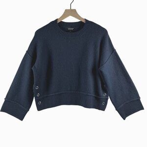 Topshop- Women's Blue Crew Neck Sweater Crop Soft Cozy Boxy- Navy- Size: S